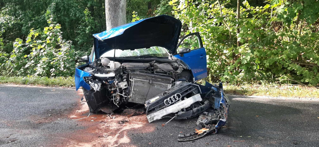 Samochód osobowy uderzył w drzewo. Kierujący w szpitalu