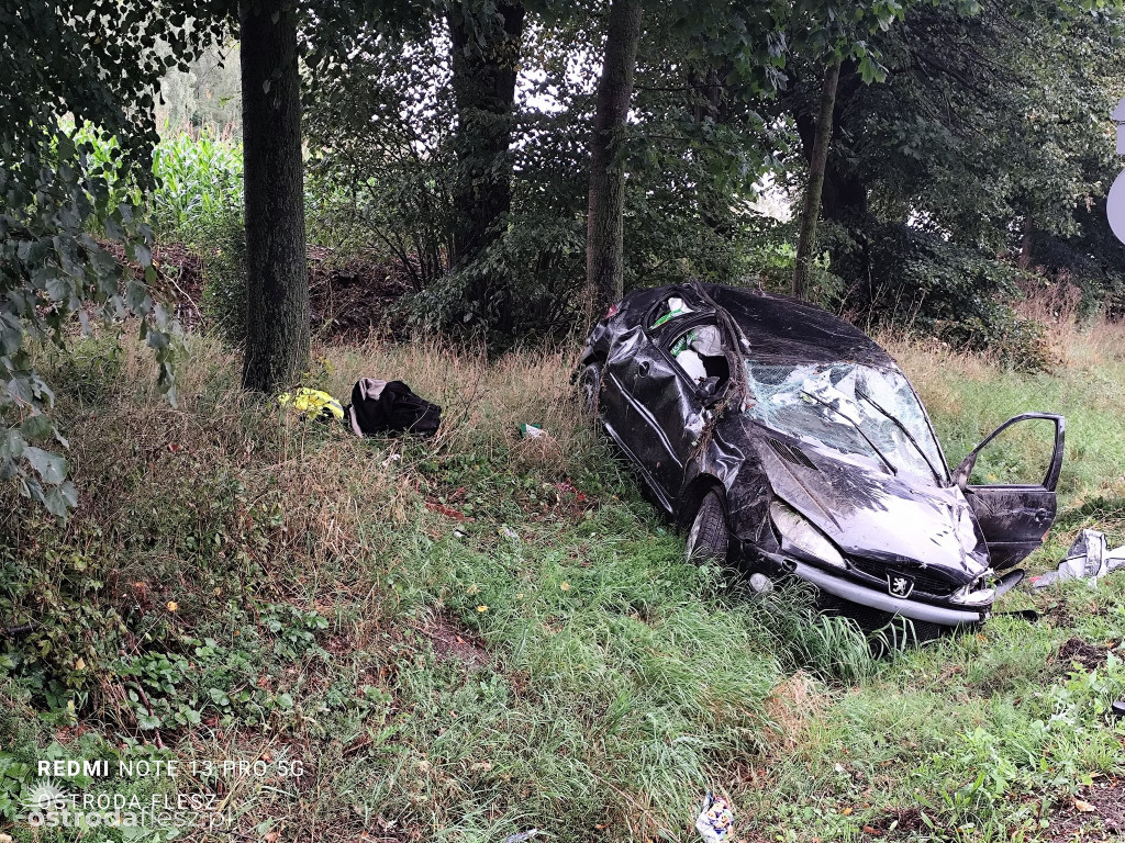 Peugeot dachował między Szyldakiem a Rychnowem!