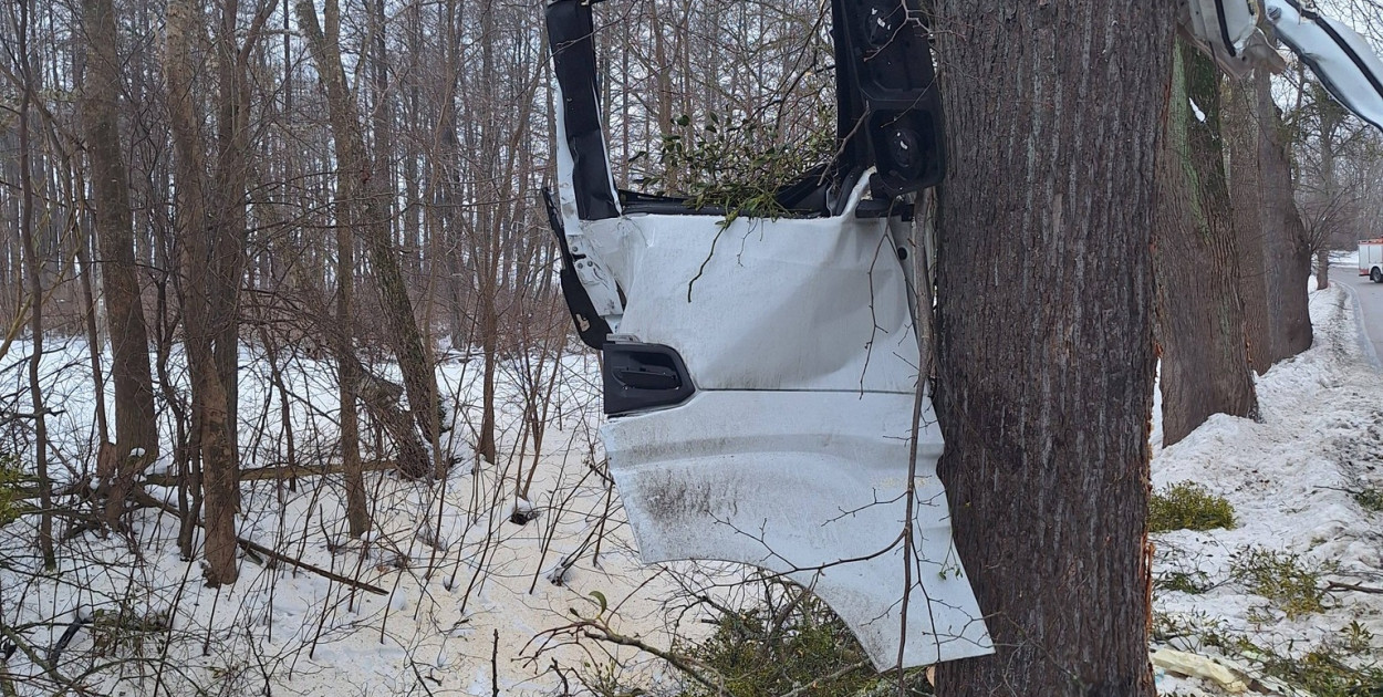 Ciężarówka uderzyła w drzewo na DW 610