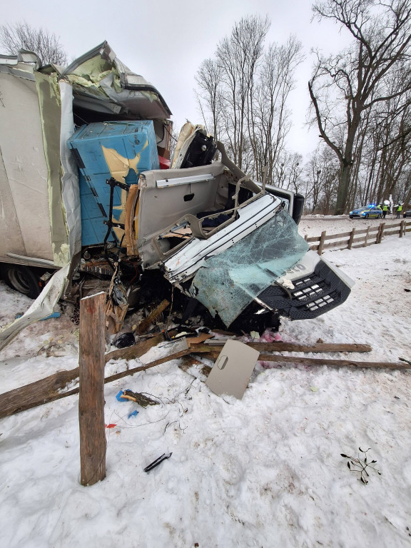 Ciężarówka uderzyła w drzewo na DW 610