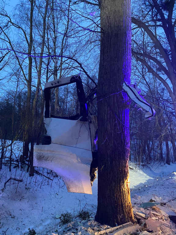 Ciężarówka uderzyła w drzewo na DW 610