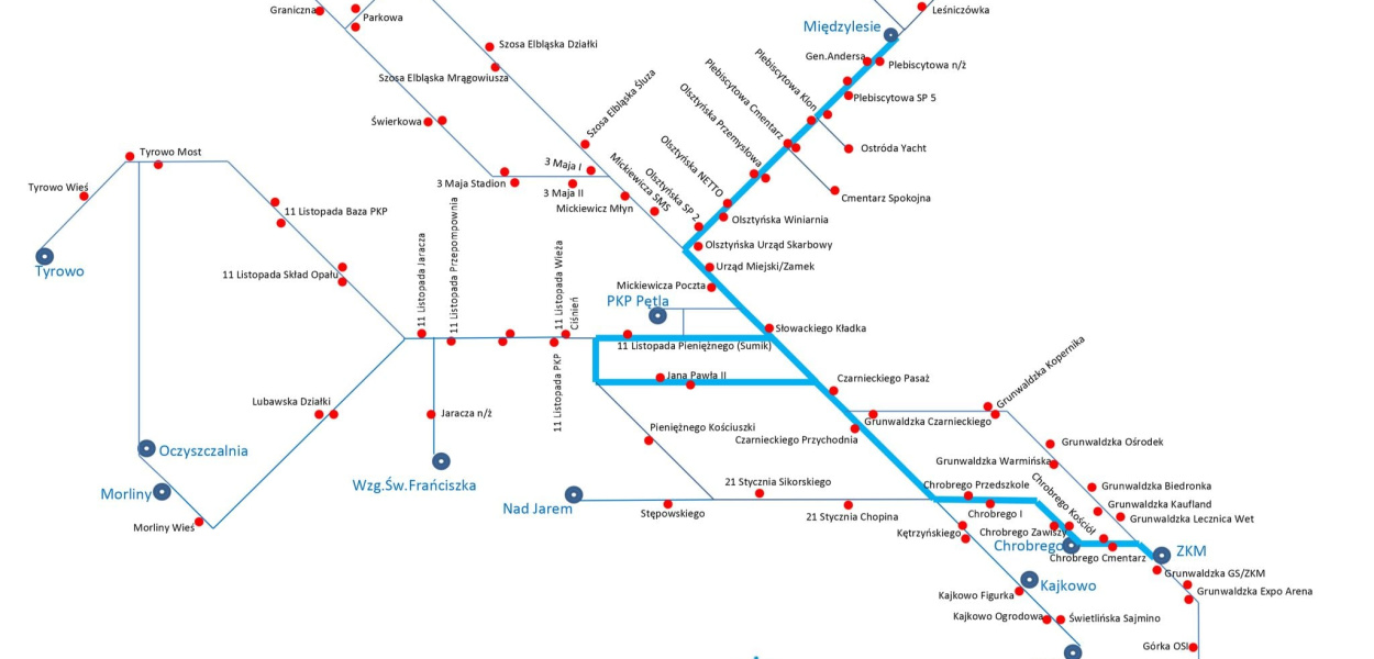 KOMUNIKACJA MIEJSKA 1 LISTOPADA W OSTRÓDZIE - ROZKŁAD JAZDY, SPECJALNE KURSY LINII