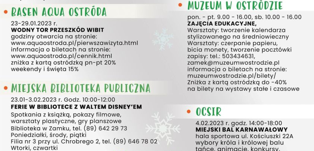 RODZINNE FERIE ZIMOWE W OSTRÓDZIE - CO? GDZIE? KIEDY?