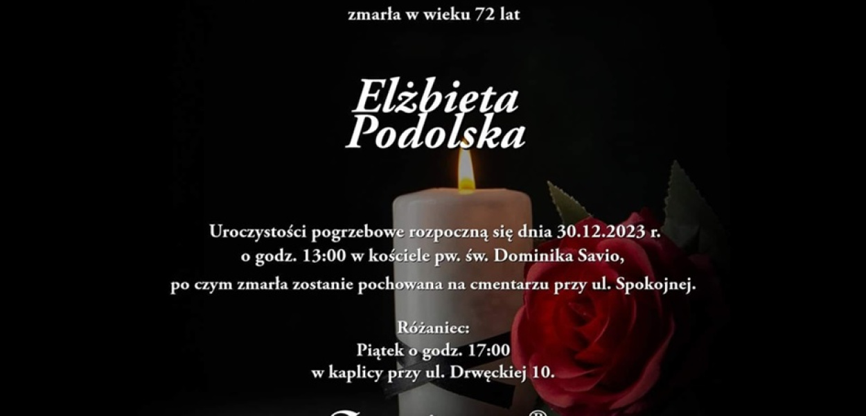 ODESZŁA ELŻBIETA PODOLSKA - WIELOLETNIA NAUCZYCIELKA SP1 W OSTRÓDZIE