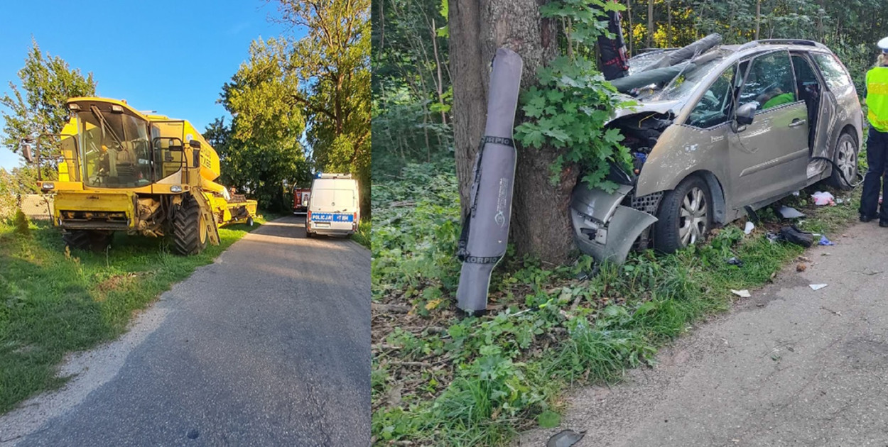  Jechał bez uprawnień. Mijał kombajn uderzył w drzewo [FOTO]