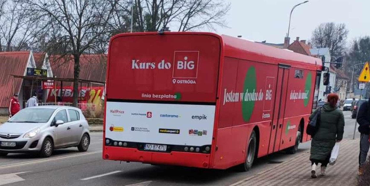Autobusem linii nr 1 dojedziemy do Centrum Handlowego BIG Ostróda
