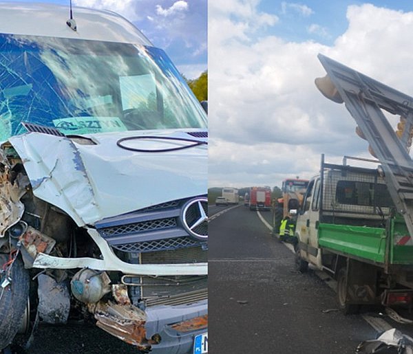 Na DK 16 bus z pasażerami uderzył w przyczepę służby drogowej-90091