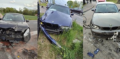Zderzenie dwóch BMW i Nissana między Ostródą a Lubawą. 1 osoba poszkodowana-99896