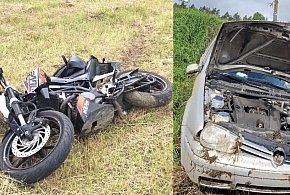 Motocyklista w szpitalu po wypadku koło Lubajn, samochód w rowie w Samborowie-102599