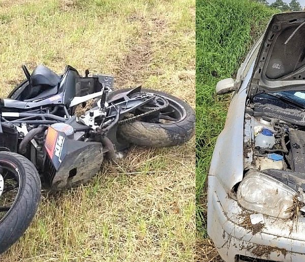 Motocyklista w szpitalu po wypadku koło Lubajn, samochód w rowie w Samborowie-102599