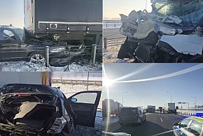 Olsztyn: Iveco najechało na ciężarówkę i bmw na obwodnicy-106636