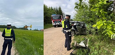Węgorzewo: BMW uderzyło w drzewo i wpadło do rowu. Na miejscu LPR, 1 osoba ranna