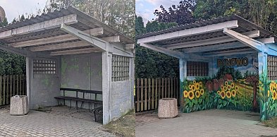 Pięknie! Przystanek w Bynowie w gm. Miłomłyn przeszedł niezwykłą metamorfozę!