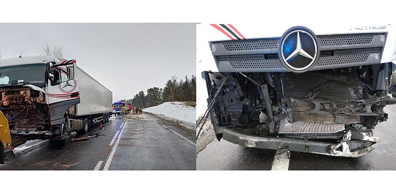 Kaplityny: Utrudnienia na DK16 po zderzeniu dwóch ciężarówek!