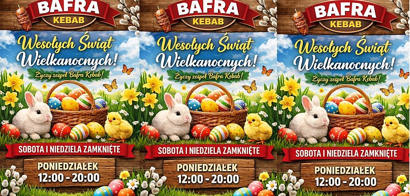 Bafra Kebab Ostróda życzy Wesołych Świąt i zaprasza w Wielkanocny Poniedziałek
