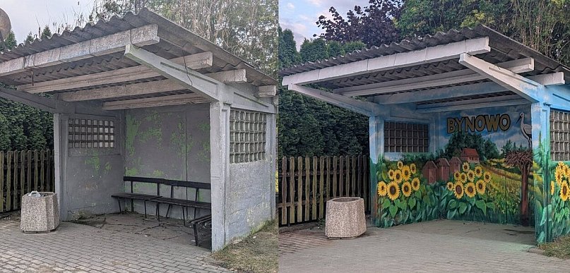 Pięknie! Przystanek w Bynowie w gm. Miłomłyn przeszedł niezwykłą metamorfozę!