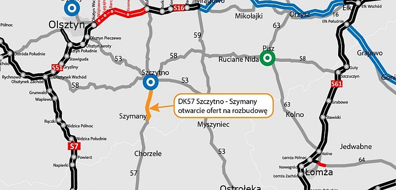 Warmia i Mazury: Pięć firm chce rozbudować DK57 między Szczytnem a Szymanami