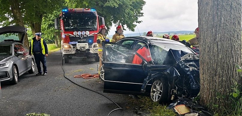 Pow. nidzicki: 21-latek uderzył volkswagenem w drzewo - trafił do szpitala