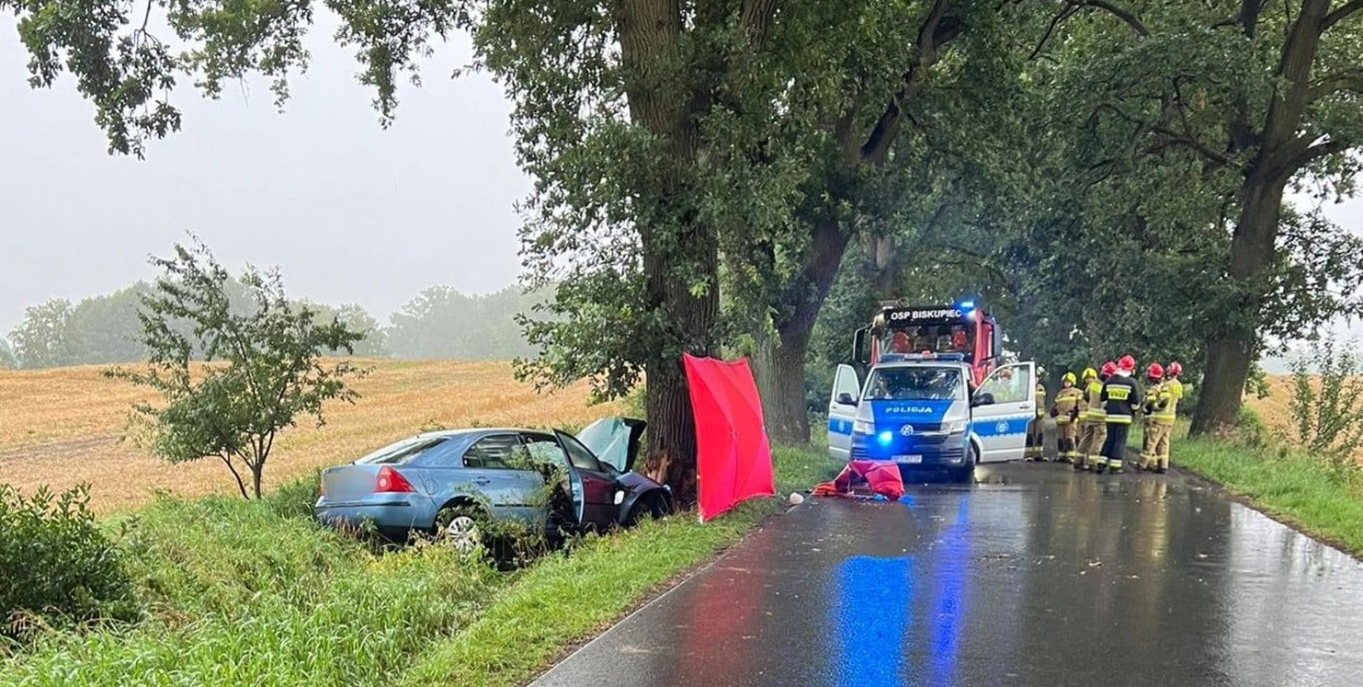 Kolejna śmierć na drogach regionu. Ford uderzył w drzewo. 2 osoby ranne