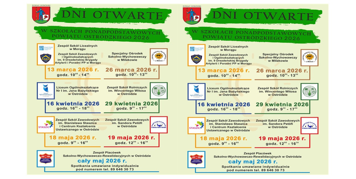 Dni otwarte w szkołach ponadpodstawowych Powiatu Ostródzkiego 2026