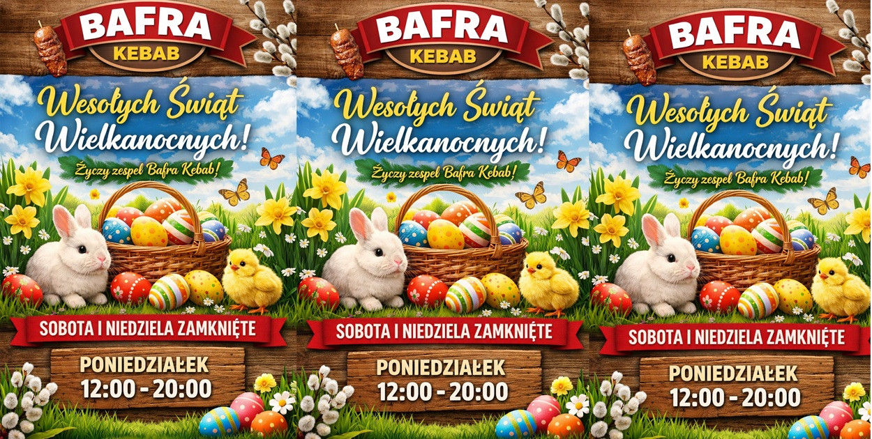 Bafra Kebab Ostróda życzy Wesołych Świąt i zaprasza w Wielkanocny Poniedziałek